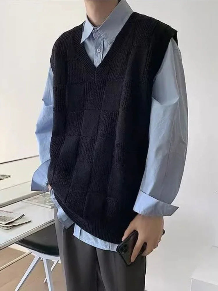 Sleeveless Knitted Sweaters for Men Black V Neck Waistcoat Man Clothes Vest 100 Pure Cashmere X S Wool Japanese Harajuku Fashion