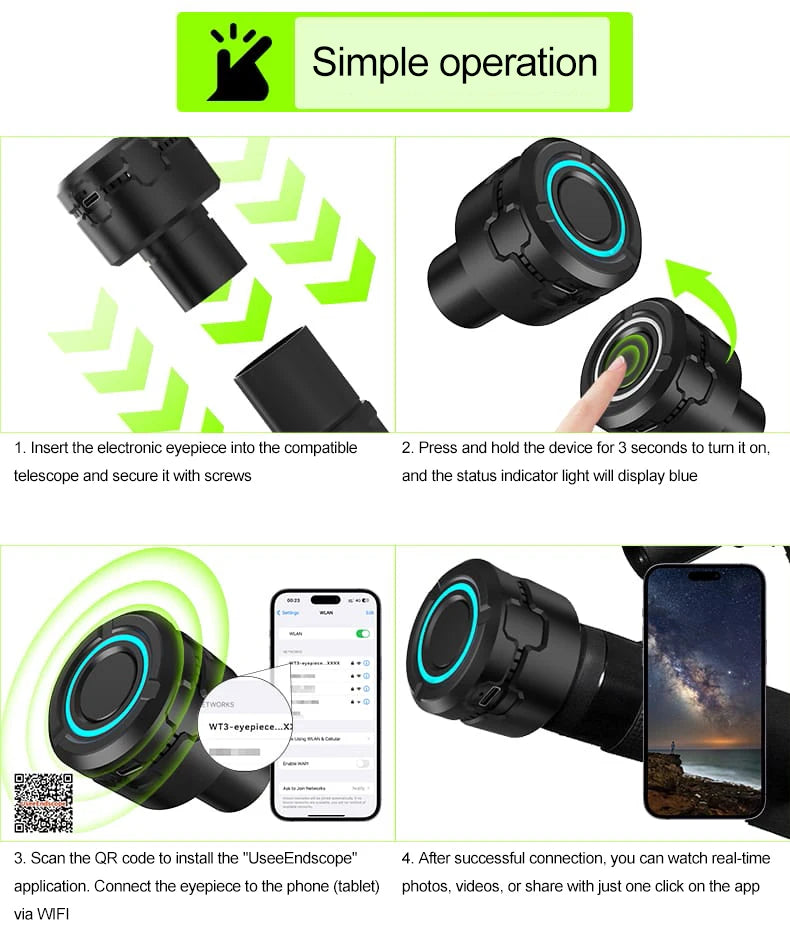 4K HD Telescope Eyepiece Camera Portable WiFi Wireless Birdwatching Electronic Eyepiece Connected To Mobile Phone and PC