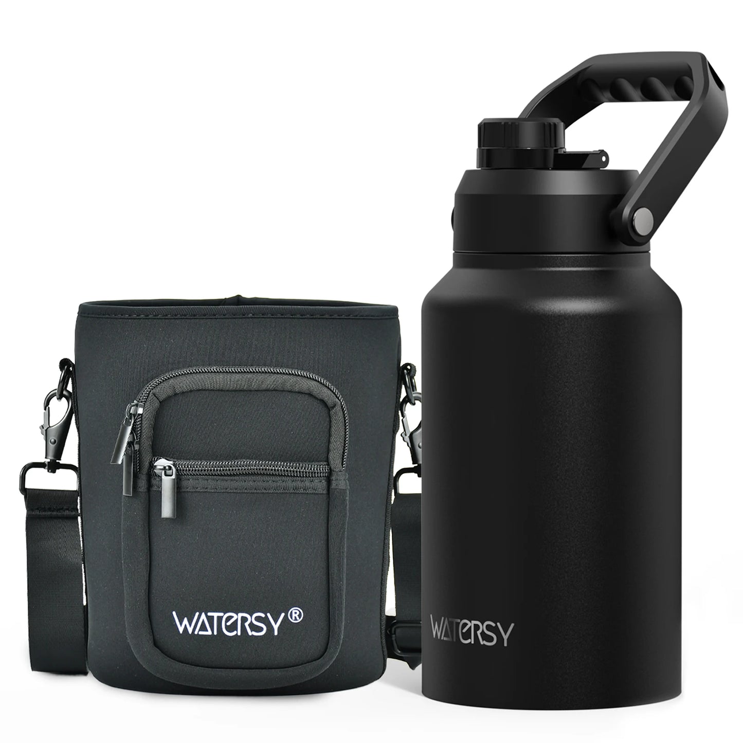 WATERSY 64/87/128oz Insulated Water Bottle Keep Cold for 48H 2L Large Stainless Steel Thermos with Handle for Gym Hiking Camping