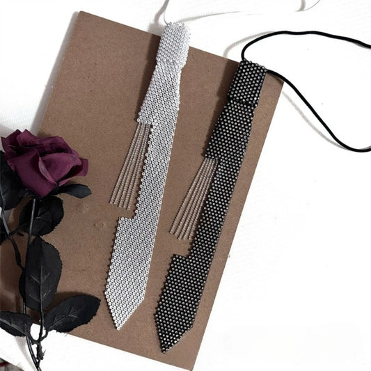 New Shiny Rhinestone Tassel Necktie for Women Fashion Luxury Wedding Banquet Necklace Shirt JK Collar Jewelry Accessories