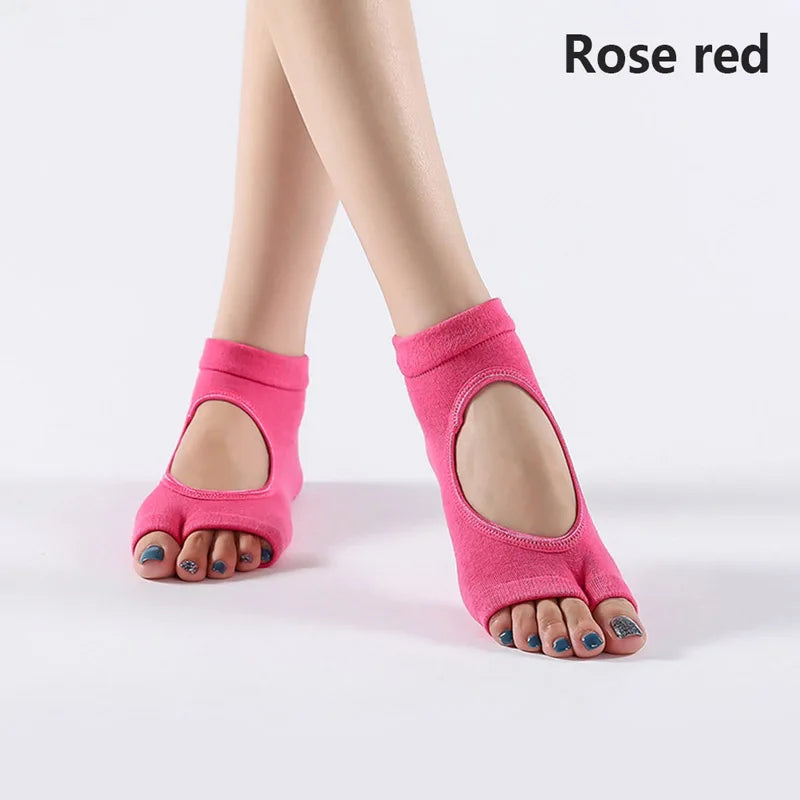 Women Two Toe Non Slip Quick Dry Cotton Yoga Socks Pilates Ballet Dance Anti Skid Sport Socks For Fitness Workout Training
