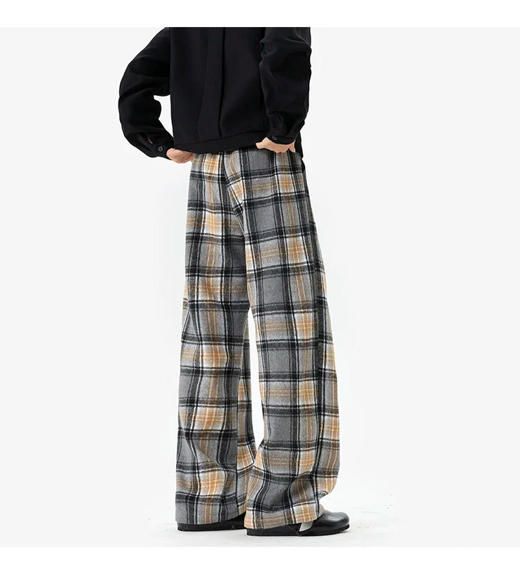 Plaid Pants 2025 Spring Autumn New Casual MenTrousers Loose Straightcut Trousers Stylish Comfortable Men's Long Pants Midrise