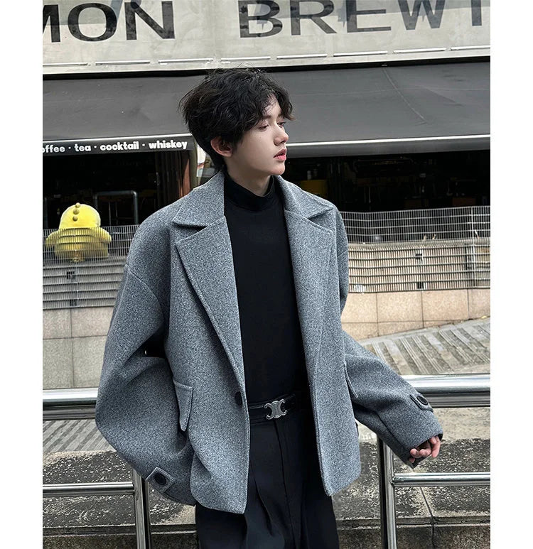 High-end British Style Sle Ort Suit Woolen Jacket Men's Autumn Winter High Sensation Cool Korean Sle Coats Jaet Outerwear Unisex