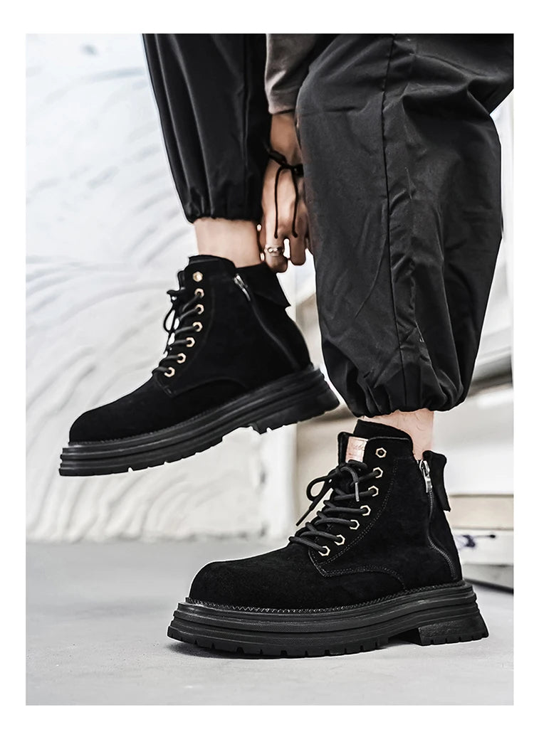 Men's high-quality suede horse boots outdoor casual leather boots thick soled English style short boots fashionable work boots