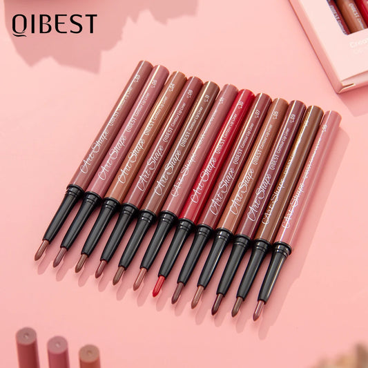 QIBEST Matte Lip Liner Set 12 Colors Nude Shades Lipliner Pen Waterproof Lip Contouring Pencils Lasting Makeup Kits Lipstick Pen