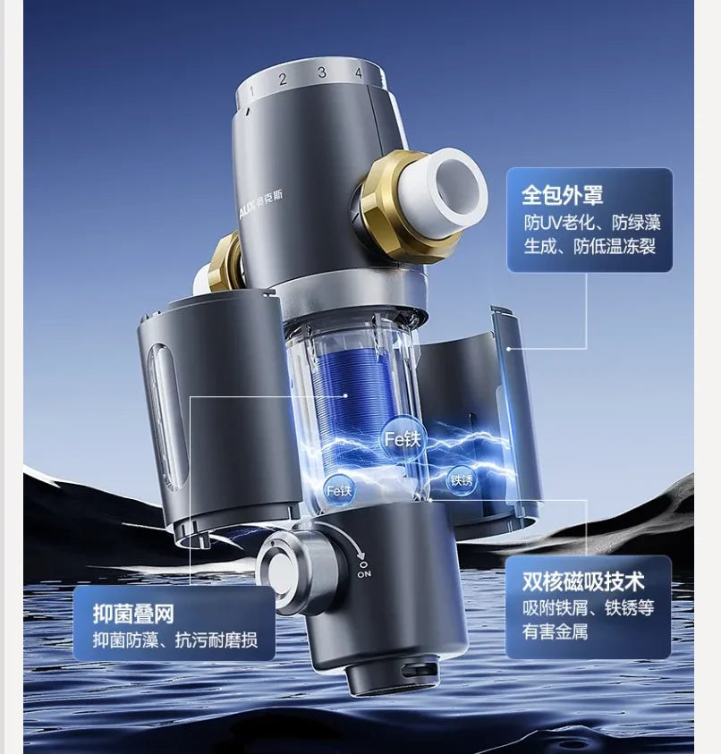 220V AUX Whole House Water Filter Automatic Backwash Stainless Steel Purifier for Home WCL