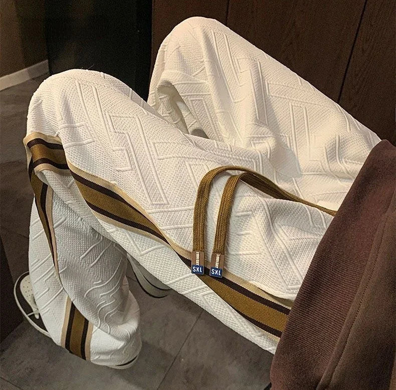 Man Sweat Pants Wide Leg Trousers Stripe Straight Men's Sweatpants Sport Athletic Track Tracksuit Bottoms Harajuku Trend Popular