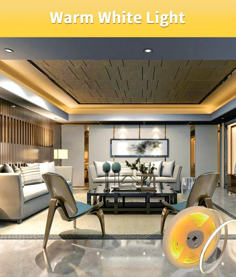 COB LED Strip Lights 12V 24V 10M 5M 3M 2M 1M 320LEDs/M High Density Flexible LED Tape 2700K 4500K 6000K Kitchen Room Decor 8mm