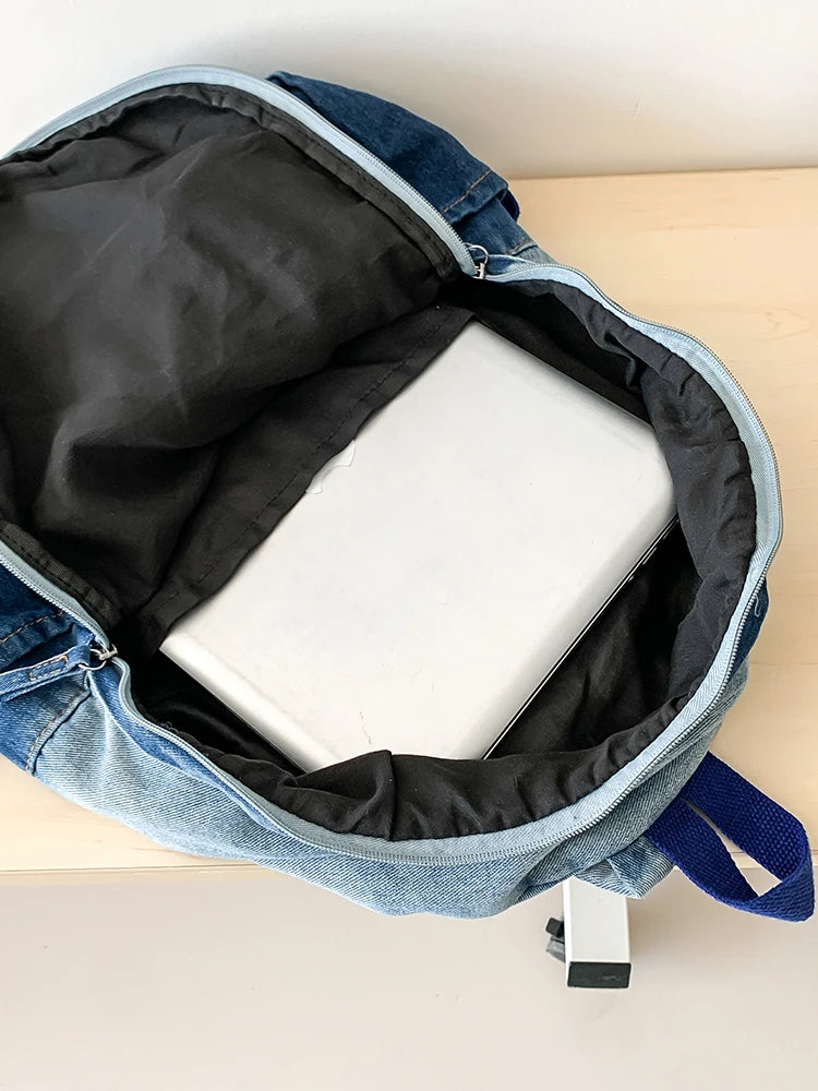 Men's and Women's Backpacks, Student School Bags, Large-Capacity Washed Denim Bags
