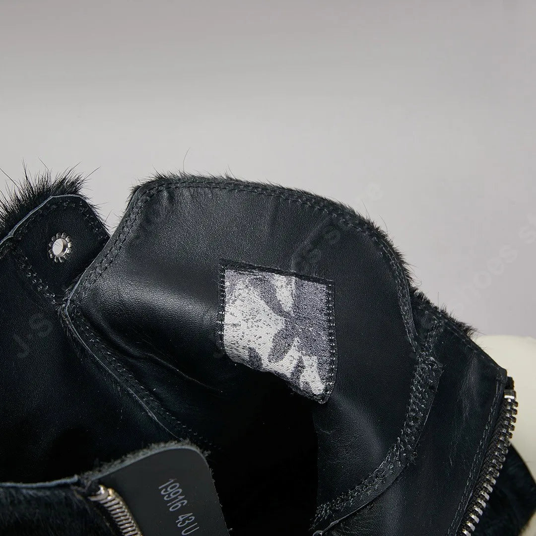 R-o Classic Men Shoe Black Horse Hair Boots Women Shoes High Top Sneaker Black Horsehair Ankle Boot Zipper Outside Sneakers