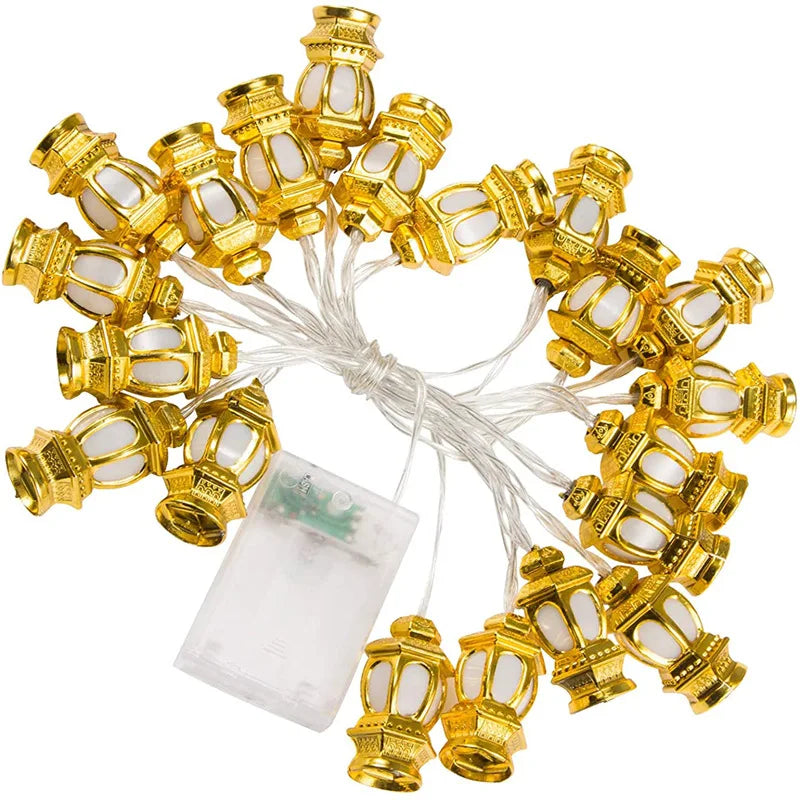 Solar Powered Lantern String Light 20 LEDS Eid Ramadan Decorative Lamp Outdoor/Indoor Waterproof for Islamic Home Garden Decor