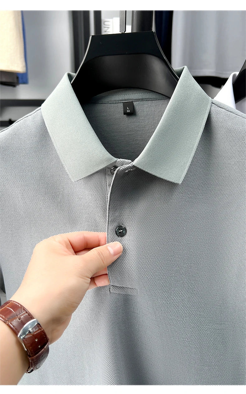 100% pure cotton men's short sleeve polo shirt high-quality classic solid color summer business casual comfort versatile T-shirt