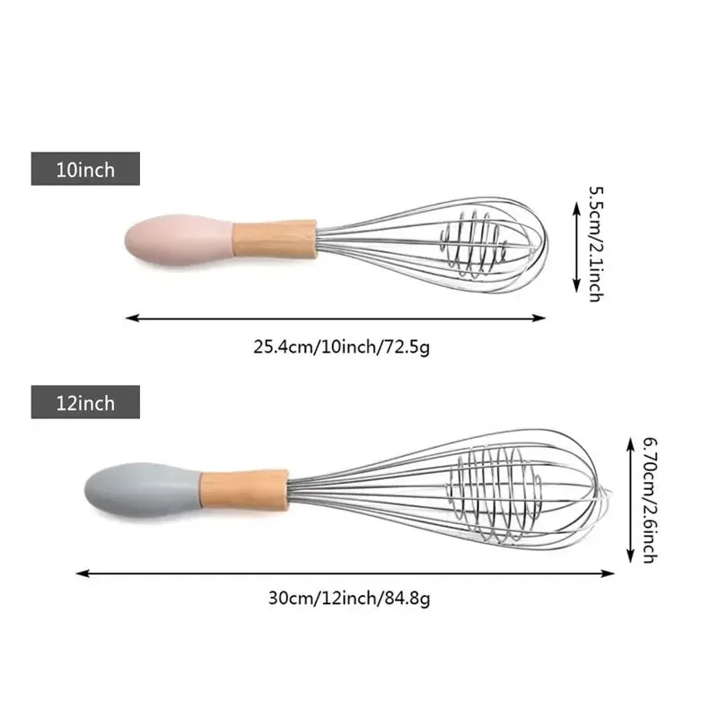 Manual Egg Blender with Wood Handle Stainless Steel Hand Beater Dough Cream Stirring Mixer Whisk Cooking Baking Kitchen Tools