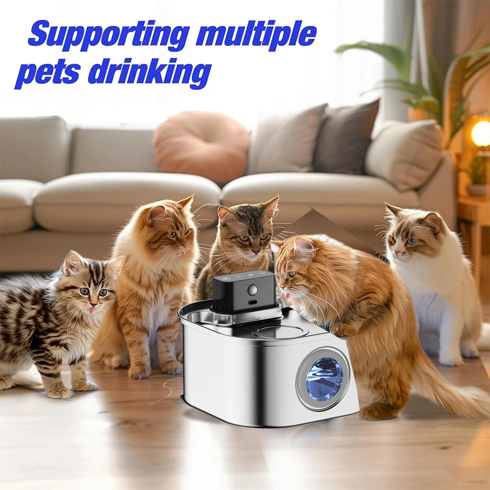 Stainless Steel Wireless Cat Water Fountain 4000mAh Pet Water Dispenser For Dog Cat Infrared Sensor Smart Pet Drinkier Fountain