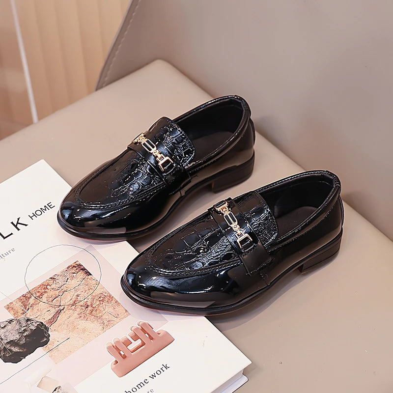 Boys Formal Shoes Black Classic Children Leather Shoes Point Toes Soft Bottom 2025 Spring Autumn Kids Flat Shoes British Style