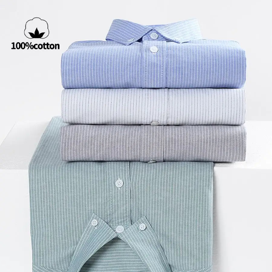 Men's 100% Cotton Oxford Shirt - Breathable Vertical Stripe Slim Fit with  Wrinkle-Resistant Long Sleeve for Business Casual