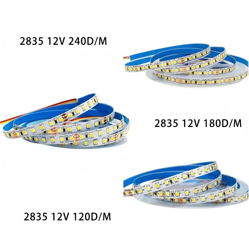 12V 24V 5m LED Strip Light 2835 120/180/240 LEDs Flexible Tape Bright 8mm PCB  Home Decoration