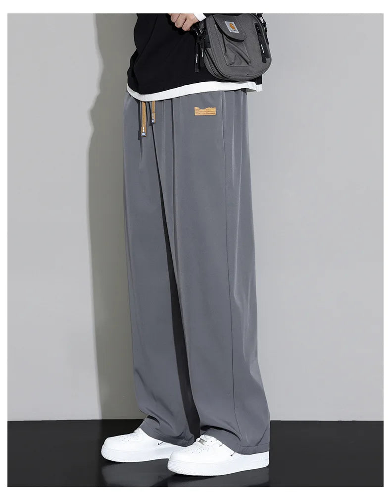 Spring Autumn Men's Clothing Drapey Wide-leg Pants, Loose Sports Pants Trendy Straight-leg Casual Trousers