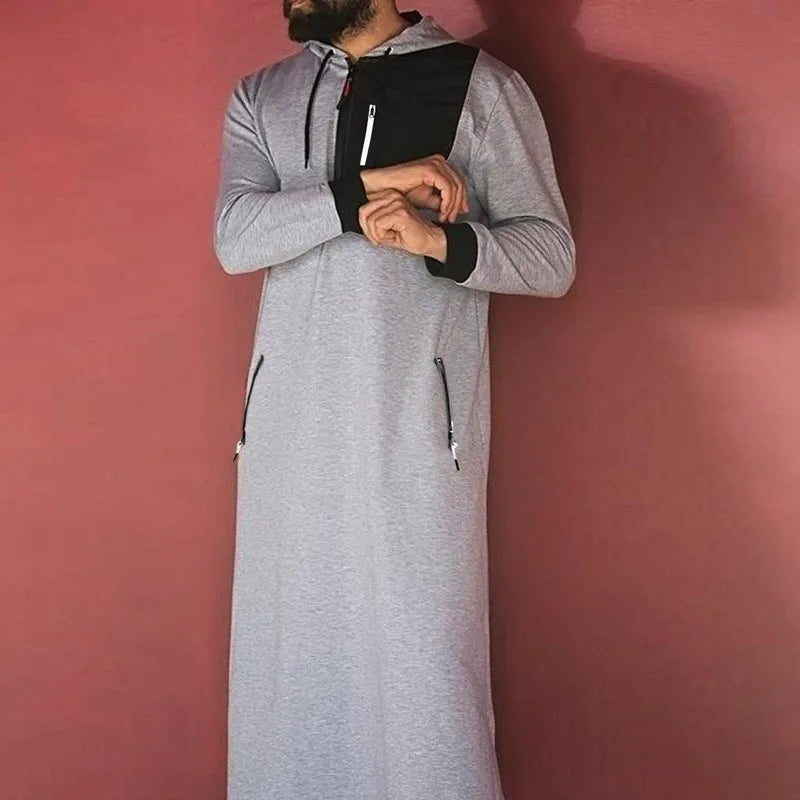 Kaftan Arab Muslim Robe Men Jubba Thobe Long Sleeve Muslim Clothing Robe For Men Long Arab Hoodies Kaftan Long Hoodie