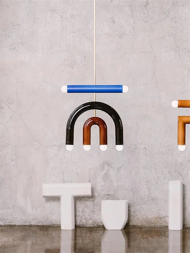 Colorful pendant lights Simple geometric linear pendant light fixture Hotel Restaurant suspension luminaire Bar hanging lights