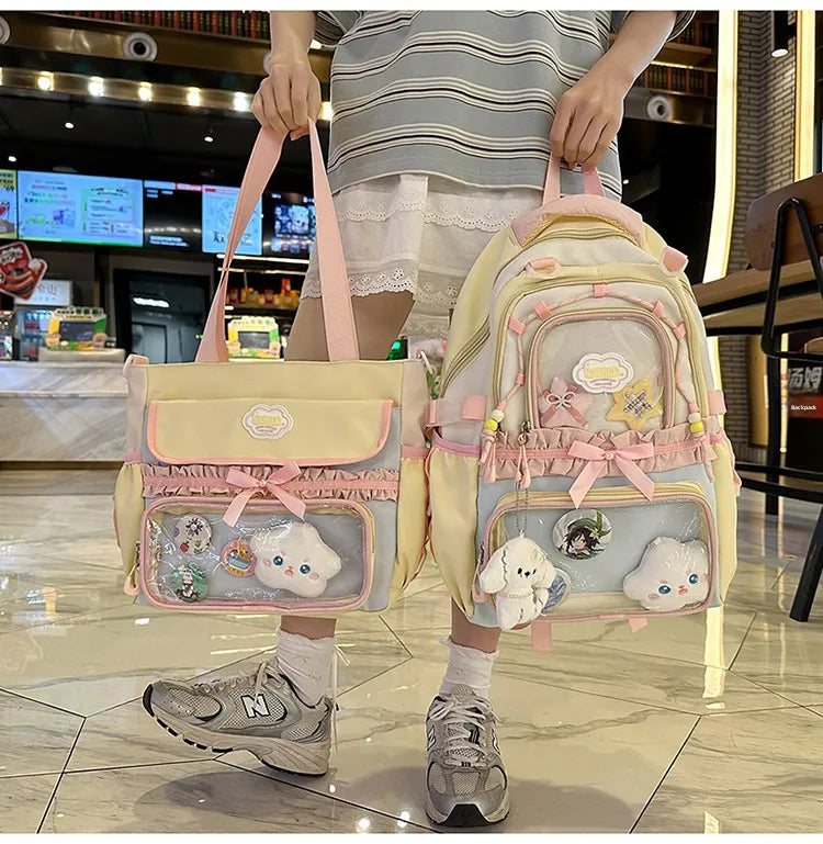 Large Capacity Children's School Bag Set for Girls Primary And Middle School Double Shoulder Backpack Sweet College Style
