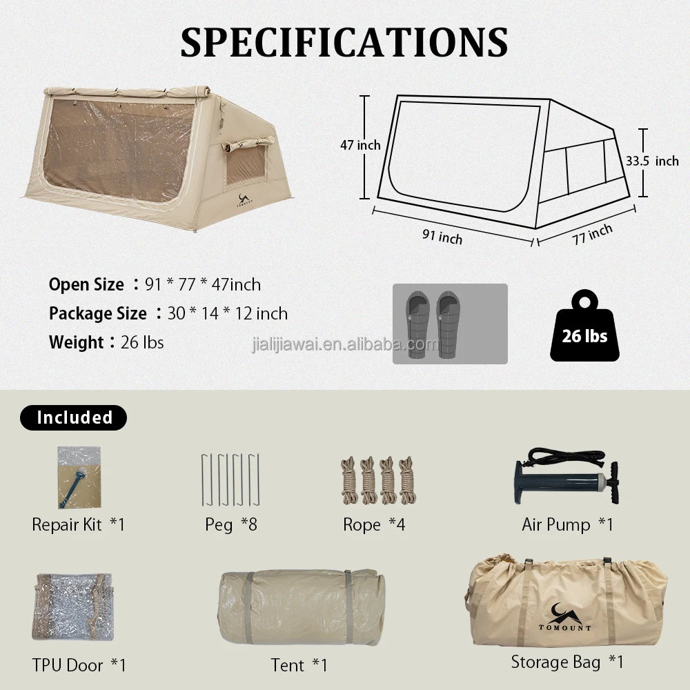 New 4.5㎡ Inflatable Tent for RV, Oversized TPU Transparent Windows Panoramic Views, Waterproof Durable Fabric Camping