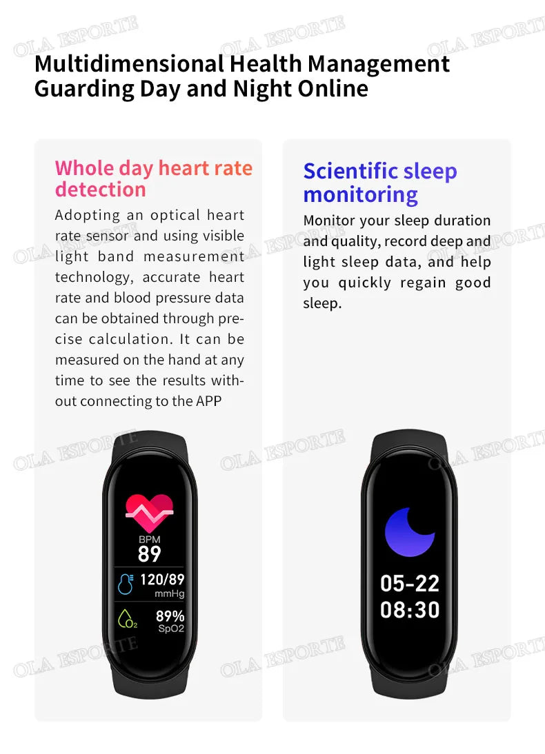 For Men Women Smart Watch Heart Rate Sleep Monitoring Fashion Waterproof Sports Bracelet Full Touch Screen Multiple Sports Modes