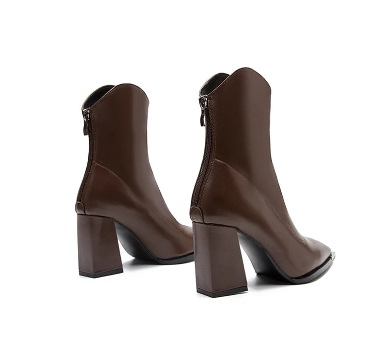 Pointed Toe Women's Ankle Boots Fashion Back Zippers Short Botas Ladies Elegant Square High Heel Winter Women's Footwear