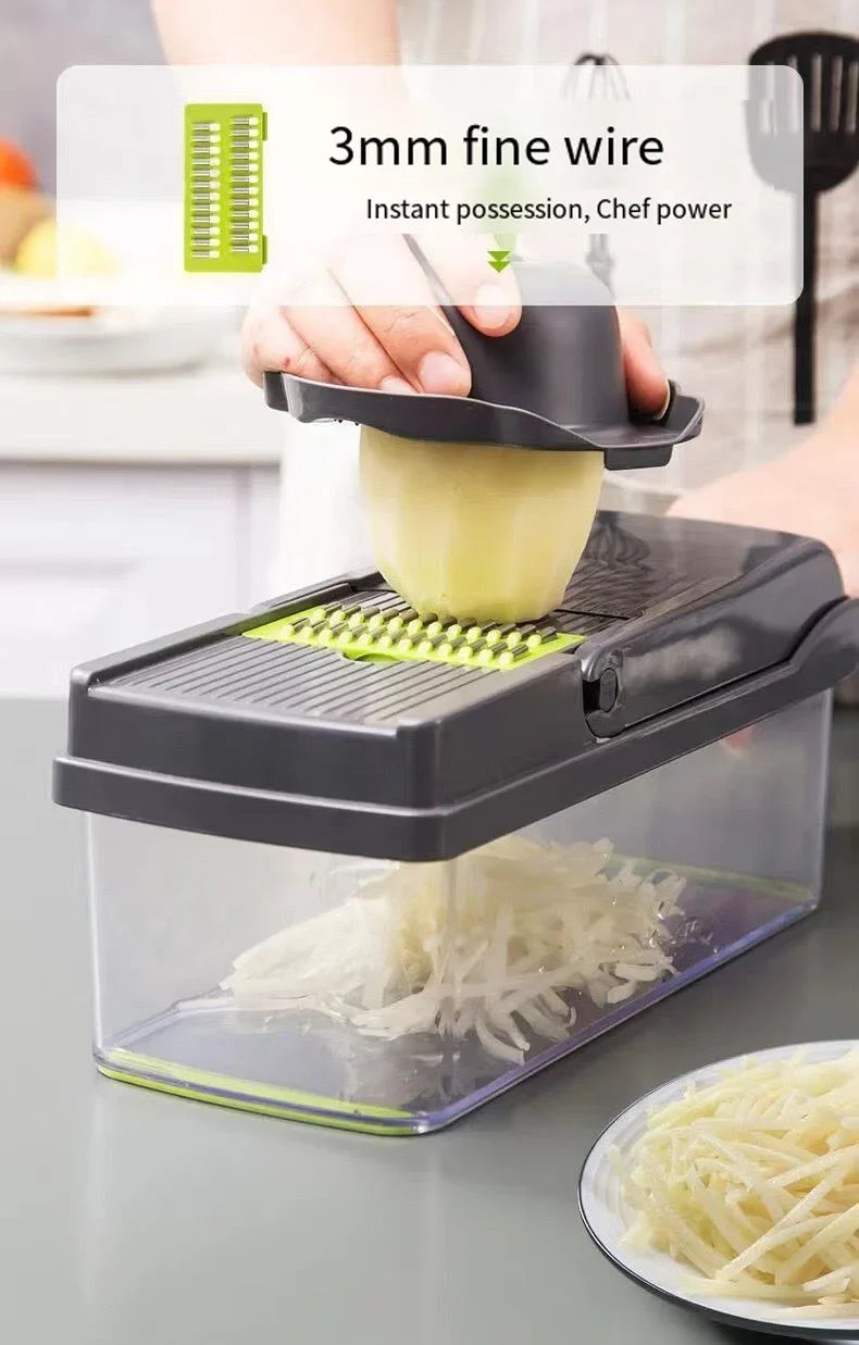 Vegetable Cutter Multifunctional Kitchen Tool, 5-in-1 Food Chopper for Tomato Carrot Cheese Onion, Handheld Slicer Dicer Grater