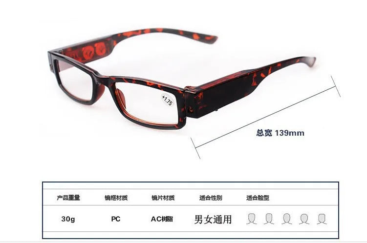 Reading Glasses  LED Presbyopic Glasses  Reading Newspaper Lighting Magnifying Glasses  Elderly Presbyopic Glasses +1.0 To +4.0