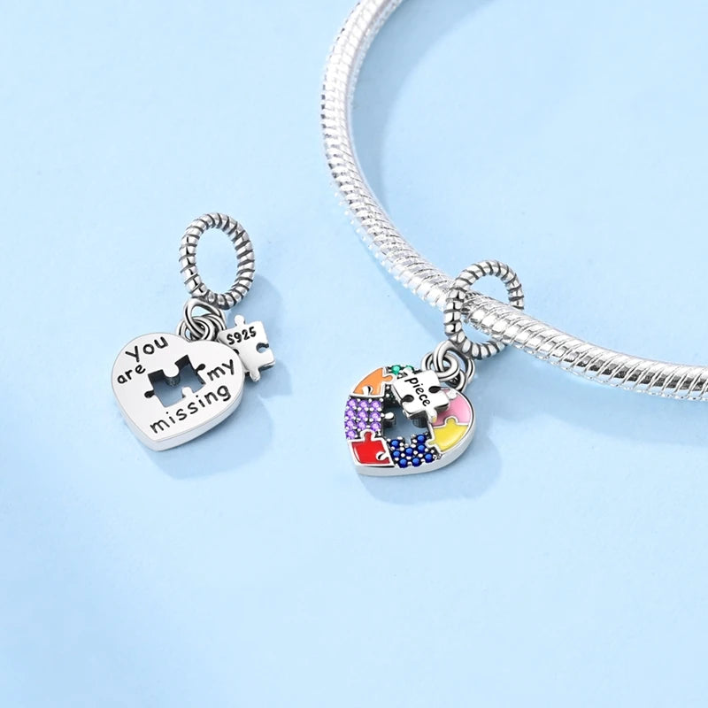 925 Sterling Silver Autism Awareness Symbol Puzzle Piece Pendant Charm Fit Original Charm Bracelets Women DIY Jewelry Gift