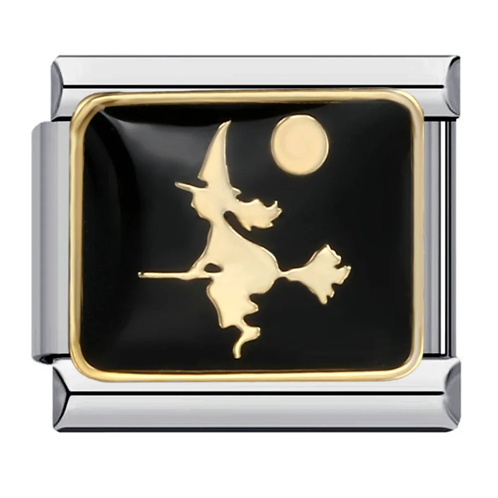 1pc Y2K Cute Gothic Italian Charm Bracelet Stainless Steel DIY Making Ghost Pumpkin Spider Bat Halloween Fashion Jewelry