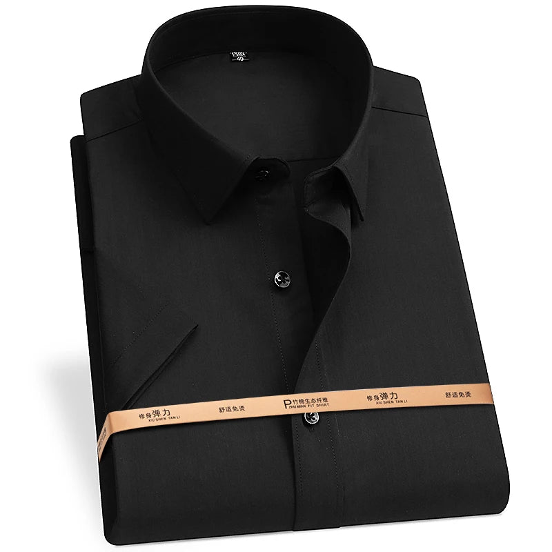 Bamboo Fiber Men's Short Sleeved Shirt Summer Business Formal Wrinkle Resistant Non ironed Black White Blue Gray Shirt 7XL-8XL