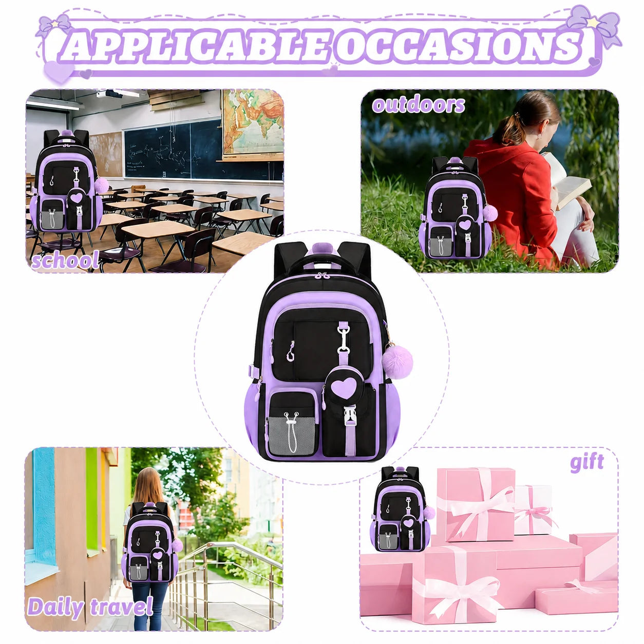 School Bag Set Ergonomic Waterproof Oxford Cloth Backpack Girls School Backpack Set Large Capacity Spine Backpack For Middle