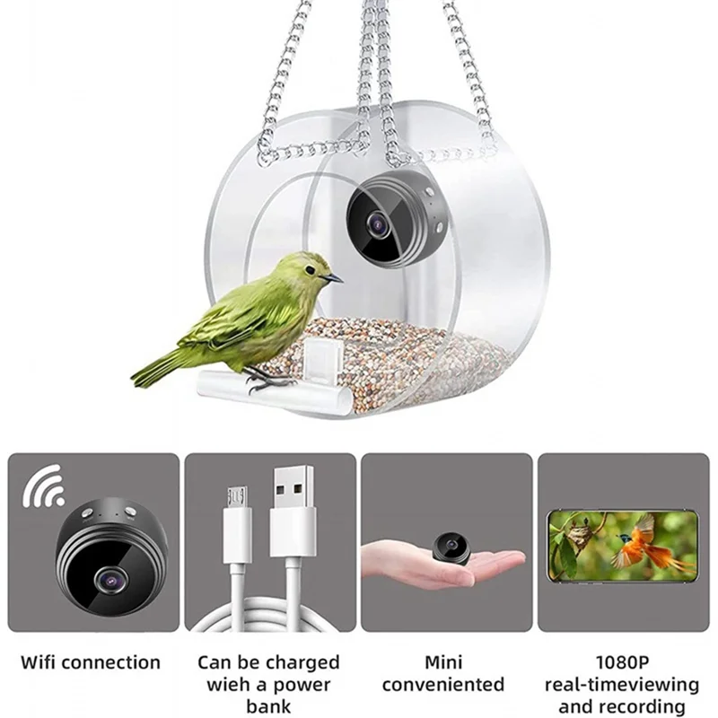 ABKJ-Bird Feeder With Camera, With HD Night-Version Bird Watching Camera For Outdoor Bird Watching & Capture Photos C