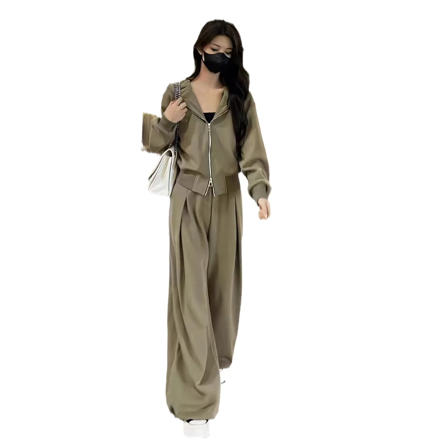 Pant Sets Two Pieces Hooded Hoodies Matching Sets Zipper Sweatshirts Long Sleeve Loose Drawstring Straight Pants Casual