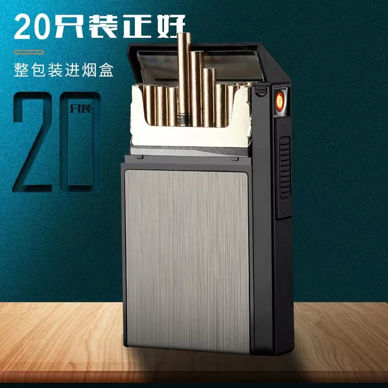 20 Sticks Cigarette Case Metal Lighter Turbo Butane Cigarette Capacity Gas Cigarette Lighter Gadget Lighter Box Men's Gift