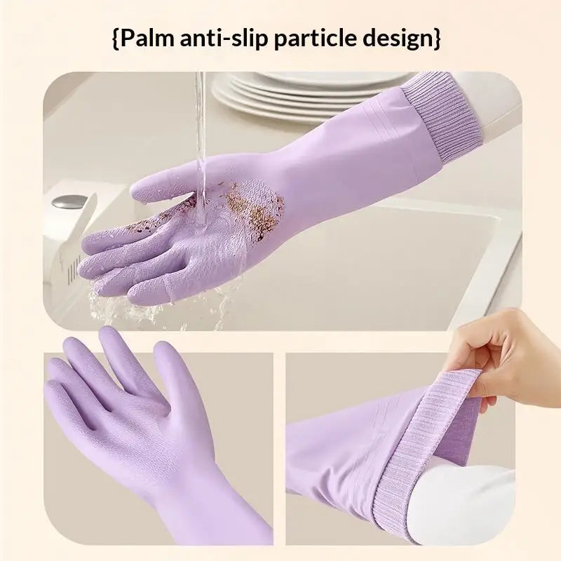 ♥Reusable Cleaning Gloves with Anti-Slip Palm Particles - Long-Sleeve Rubber Gloves for Kitchen, Dishwashing & Household Chores