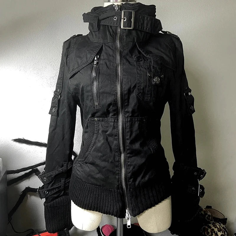 Goth Hoodies Y2k Clothing 2000s Vintage Women Punk Zipper Winter Hooded Korean Streetwear Harajuku Sweatshirts Girl Sweet Hoody