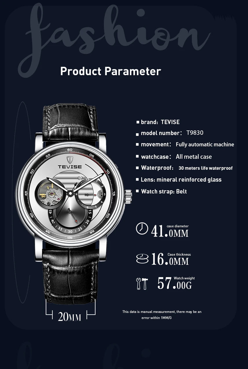 Automatic Mechanical Watch for Men Leather Strap Skeleton Watch 24 Hours Luminous Watch Fashion Casual Watch