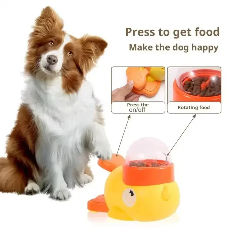 Cartoon Duck Pet Automatic Feeder Exercise Dog Intelligence Interactive Dog Food Dispenser Cat Dog Leakage of Toy Food Utensils