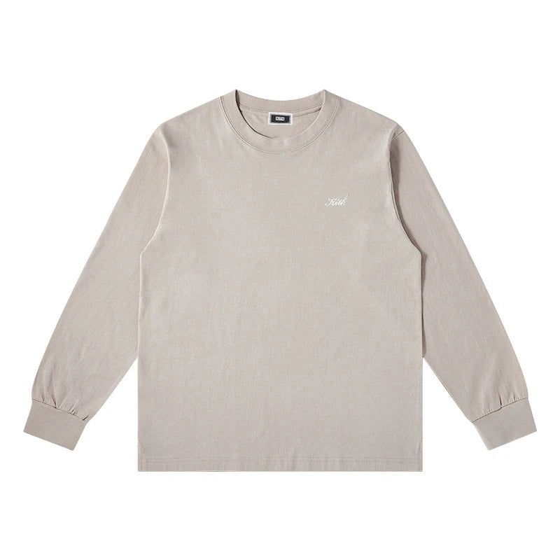 Embroidery Cotton 100% Long-sleeved Men's T Shirt 2025 New Round-collar Solid-color women T-shirt for Male Tshirt Man Tops Tees