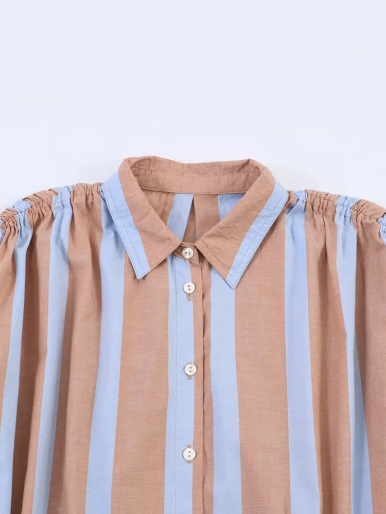 Women Summer Shirts Blouses Tops 2026 Fashion Striped Sahes Bow Turn-Down Collar Female Elegant Street Top Clothing