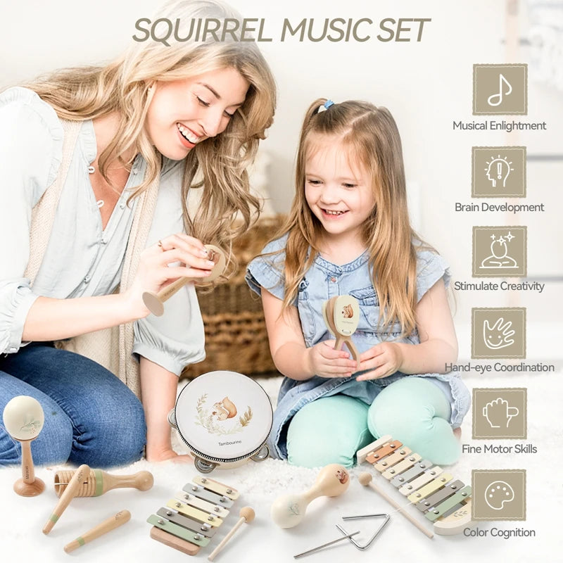 Wooden Montessori Musical Instruments for Baby, Xylophone, Rattle, Drum, Music Enlightenment, Educational Toys , Christmas Gift