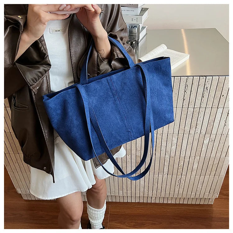 Large Capacity Tote Women Bag Retro Faux Suede Shoulder Bag Quitting Designer Bags for Women Handbag Commuting Shopper Purses