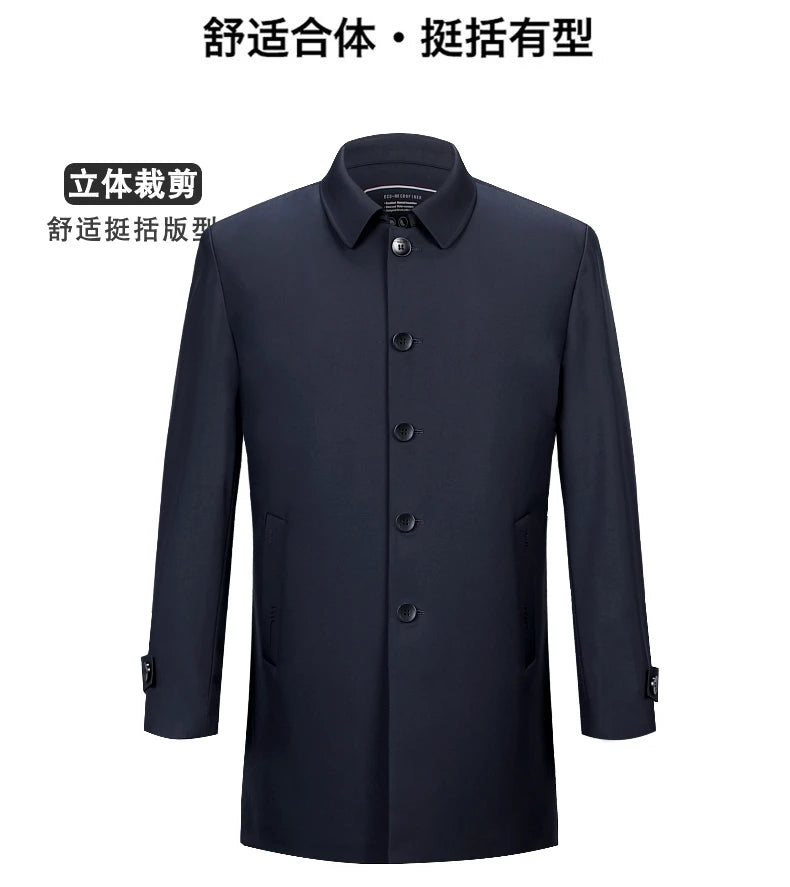 2025 New Wool Trench Coat in The Long High-end Handsome Men Lapel Large Size Spring and Autumn Old Dad Business Coat  M-4XL