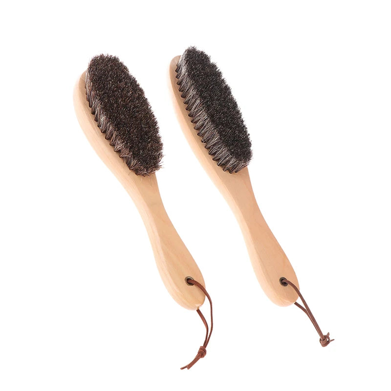 Horse Hair Brush Wooden Handle Shoe Polish Brush Soft Horsehair Laundry Cleaning Brush Anti-Static Cleaning Care Brush