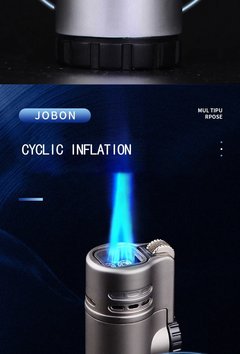 JOBON Inflatable 4 Torch Jet Windproof Lighter Metal Grinding Wheel Flint Lighter Gas Butane Inflatable Gift Cigar Lighter