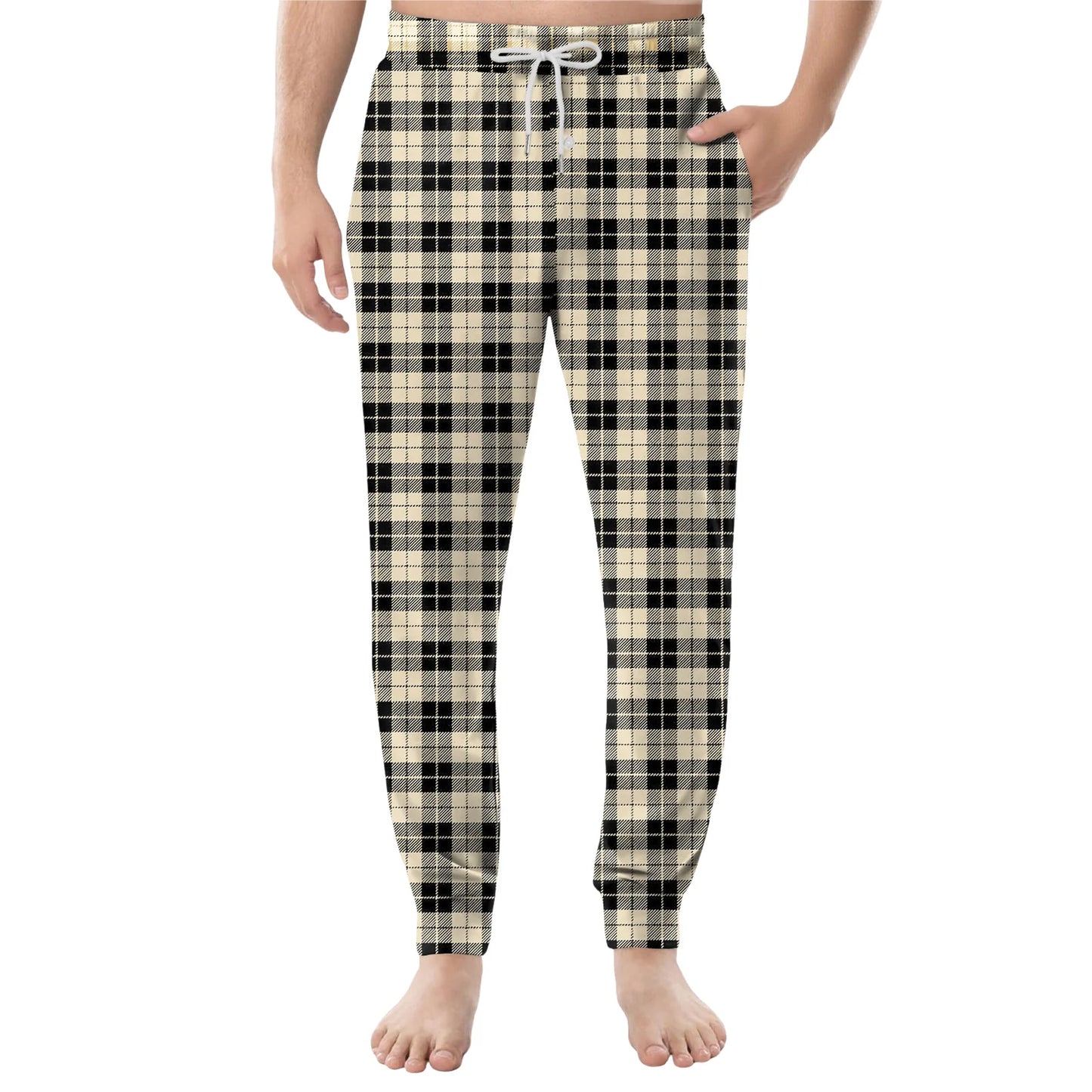 Men'S Plaid Casual Pants Checkered Pattern Cuffed Design Comfortable Fabric Suitable Daily Wear All Seasons Trendy Pajama Pants