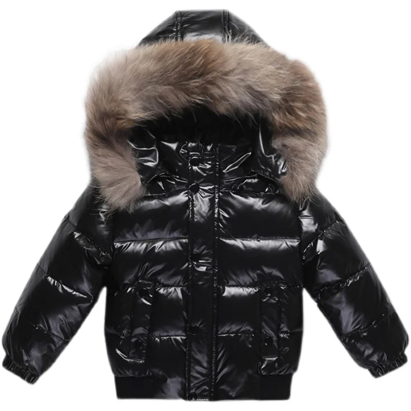 2025 Winter Down Jacket For Girl Real Fur Waterproof Shiny Thicken Warm Boy Winter Outerwear Coat 1-8 Years Kids Parka Outfit
